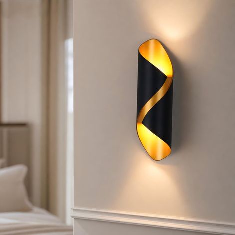 Applique murale LED design spiralé noir et or, métal mat, double éclairage haut/bas, étanche IP65 pour extérieur jardin couloir 23cm (1/5)
