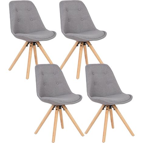 Lot de 4 Chaise de salle à manger WOLTU, siège en lin, Chaise de cuisine, pied en bois, style nordique, Gris (1/4)