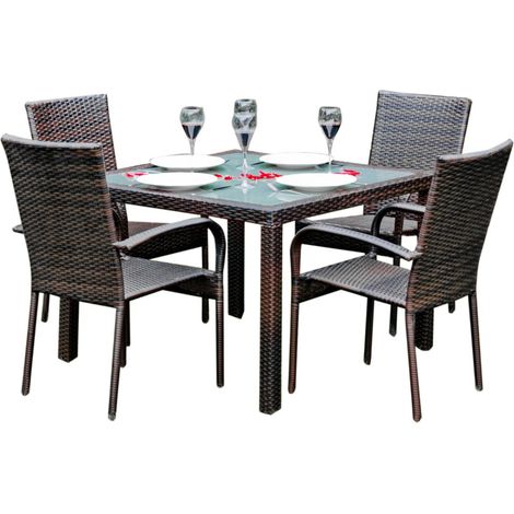 Set di 4 sedie e tavolo da giardino Marrone Rio