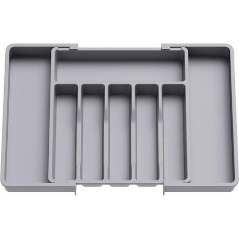 Range Couverts, Plateau d'Ustensiles Extensible pour Tiroir, Organisateur de Tiroir Réglable pour la Cuisine, Rangement Compact en Plastique pour contenir des Cuillères, Fourchettes, Gris (1/5)
