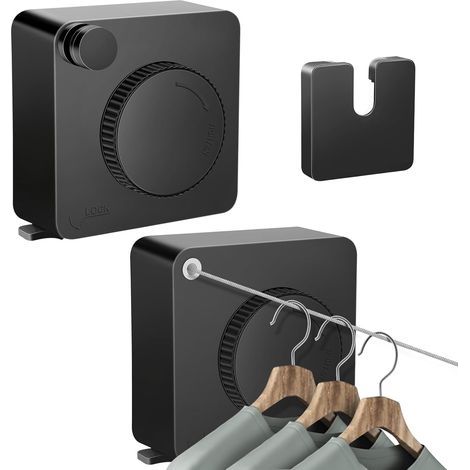 Wall-mounted clothes drying rack, extendable length of 4.2 meters, dual-purpose installation - (Black) (1/5)