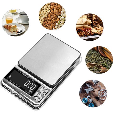 Elektronische Haushaltswaage, 200 g/0,01 g - 1500 g/0,1 g, Juwelierwaage, Karatwaage, 0,1 g, USB-wiederaufladbare Taschenwaage. (1/5)