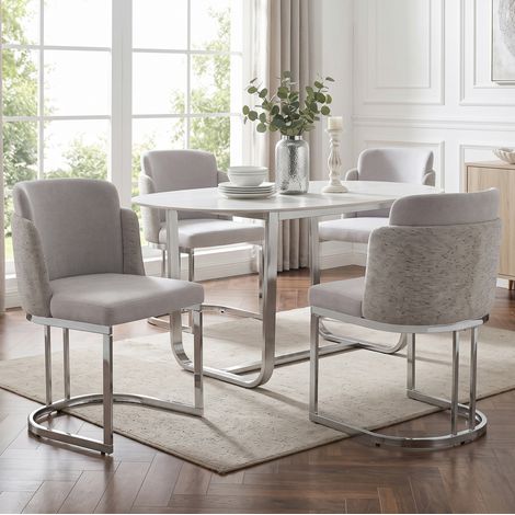 Pack de 4 sillas de comedor gris y plata de chenilla y metal con respaldo doble (1/5)