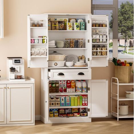 Armario de cocina 80x40x182 cm blanco en MDF con 4 puertas, 1 cajón y estantes ajustables (1/5)