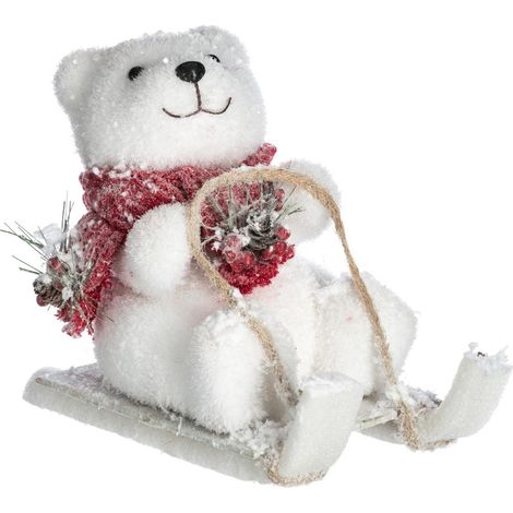 Atmosphera – Déco de Noël ours blanc sur luge H 18 cm – Polystyrène léger et durable – Décoration festive intérieure (1/3)