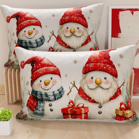 Paire de Housses de Coussin en Microfibre 40x60 cm, Coussins Décoratifs Noël pour Chambre, Canapé, Salon, Lot de 2 Housses de Coussin, Housse de Coussin Bonhomme de Neige 02