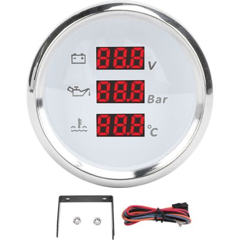 Digital Water Temperature/Oil Pressure/Voltage Gauge, Digital Voltmeter Oil Pressure/Water Temperature Gauge 52mm 9-32V DC for Motorhome (dial). (1/5)