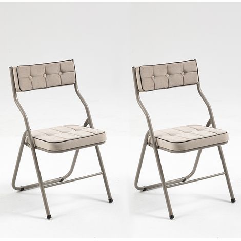 Lot 2 chaises pliantes kaki - Coussin - Pliage facile - Transport et assemblage simples - Pour invités, cuisine, bureau, mariage - Gain de place (1/5)