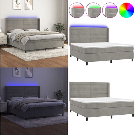 Sommier à lattes de lit matelas et LED Gris clair 180x200 cm - Lit Plateforme - Lit Capitonné - Lit Design - Lit Velours - Lit Avec Éclairage Led - Home & Living (1/5)