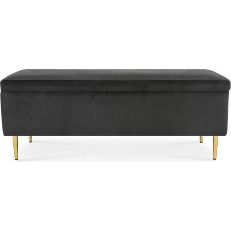 Banquette Coffre Iris velours Noir pieds doré (1/4)