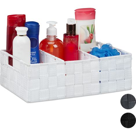 Cesta de almacenaje para baño, Neceser de maquillaje, Con asas, 10x32x21 cm. 1 Ud., Blanco (1/5)