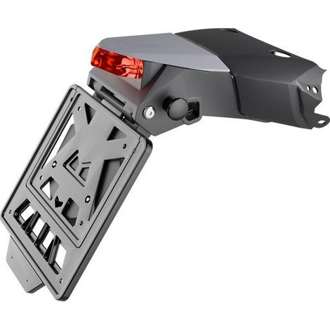 Guardabarros trasero RACETECH (RTECH) 2025/12 con luz y soporte para matrícula de competición (ajustable en dos posiciones: 30 y 60 grados) para KOVE X PRO / RALLLY '24-'26. Color: negro.