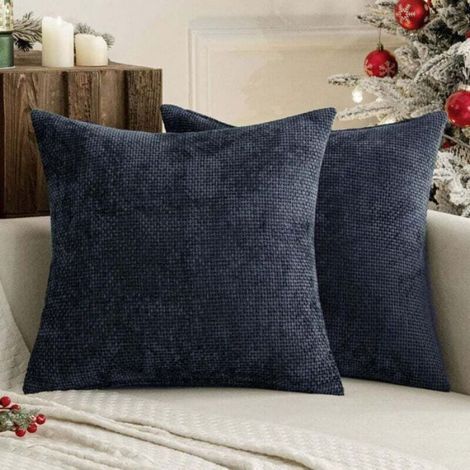 Housse de coussin de canapé bleu marine 45 x 45 cm, lot de 2, en chenille épaisse tricotée à l'aiguille, idéale pour la (1/3)