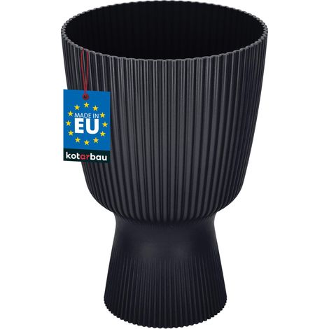 KOTARBAU® Pot de Fleur Ø 18 cm - Pot de Fleur Interieur - PVC - Pot de Fleur Exterieur - Pot pour Plante avec Socle - Nervuré - Forme de Coupe - H: 27 cm - Anthracite (1/4)