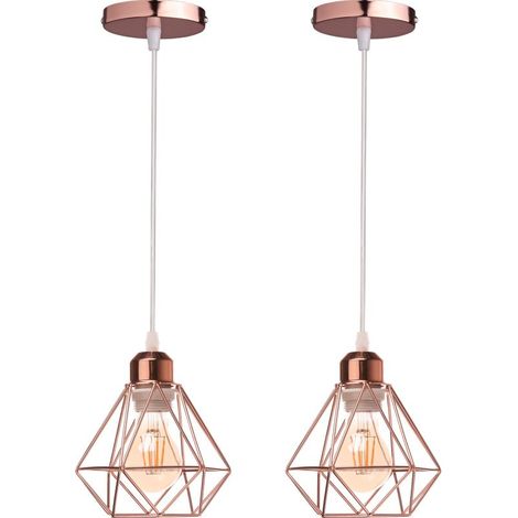 2PCS Plafonnier Rétro Or Rose Suspension Luminaire Vintage D'Intérieur Suspension Lustre E27 Cage En Métal (1/5)