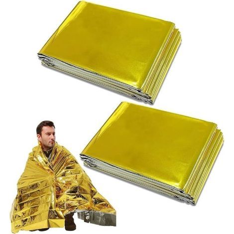 Set of 2 Gold and Silver Survival Blankets 210 x 160 cm Weatherproof for First Aid and Outdoor Activities (1/4)