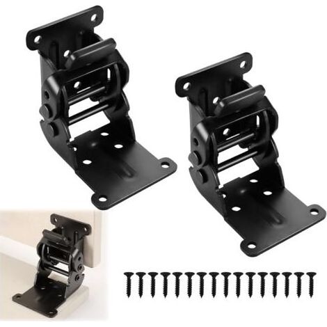 Charnières Autobloquantes Invisibles, 2 Pièces Support Pliable Rabattable à 0-90-180 Degrés, Verrouillage Sécurisé, pour Table de Travail, Chaise ou Placard, Pied de Table, Noir (1/5)