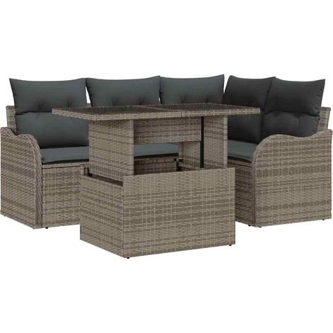 Maison Exclusive - Outdoortisch-Set mit Kissen 5 pcs Grau Poly Ra