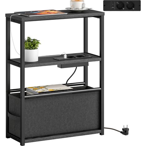 Beistelltisch Sofatisch mit Steckdosenleiste. Ablage. für Kleine Räume. 45x18x60.2cm. Schwarz (1/4)