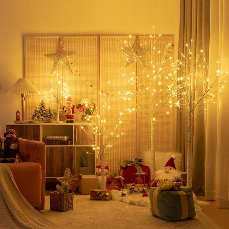Pour salon ou déco de Noël, ambiance chaleureuse avec lampe arbre bouleau 120 cm et branches ajustables (1/5)