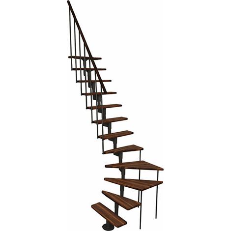 Scala a quarto di giro 10 gradini - Altezza raggiungibile 1.85 a 2.34mm - Struttura nera e gradini in colore noce - JOKER-L-SNMNOY-10