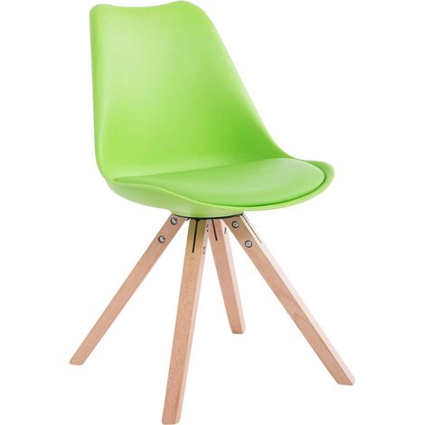 Chaise de salle à manger design scandinave en plastique et PVC vert et pieds en bois clair forme carré 100008509