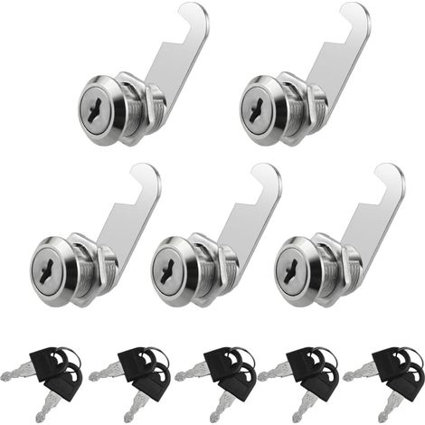 Lot de 5 serrures à came de 20 mm avec clés identiques pour sécuriser votre armoire de fichiers, tiroirs, boîte à lettres de camping-car, porte et boîte à outils (1/5)