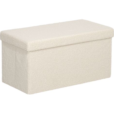 Banco con almacenaje plegable, tapizado efecto terciopelo, 76 x 38 x 38 cm, crema, MODENUIT (1/5)