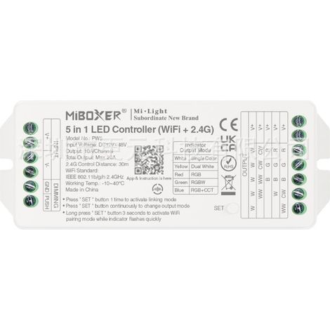Contrôleur de bande LED RGB CCT 5-en-1 PW5 2,4 GHz + Wi-Fi 20 A 12-48 V (1/2)