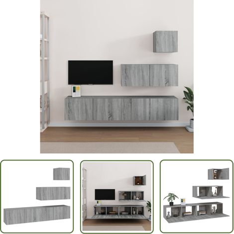 The Living Store Ensemble de meubles TV 4 pcs Sonoma gris Bois d'ingénierie - Meuble Tv - Meuble Téléviseur - Étagère Murale - Rangement Mural - Décoration Intérieure (1/5)