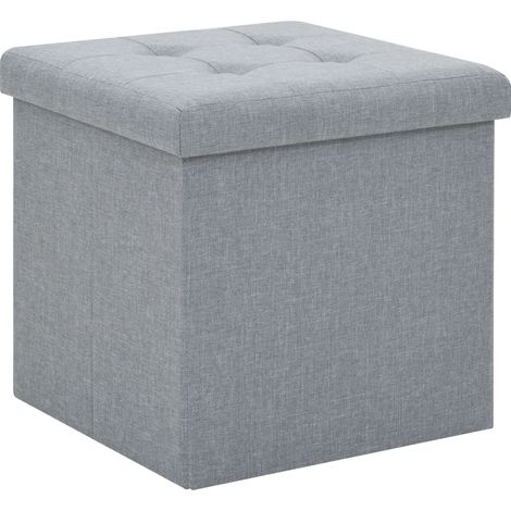 Sgabello con seduta ottomana con vano portaoggetti pieghevole in MDF e finto lino grigio DEC026346