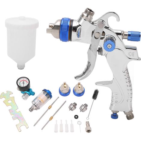 Kit de pistolet à peinture gravitaire avec godet, raccord d’entrée d’air, manomètre, aiguille de réglage de débit et jeu complet (1/5)