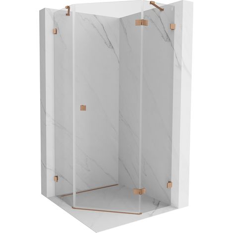 Mexen Lunar Fünfeckige Duschkabine, rechte Pendeltür 80 x 80 cm, transparent, gebürstetes Kupfer - 831-080P-080L-65-00-P (1/5)