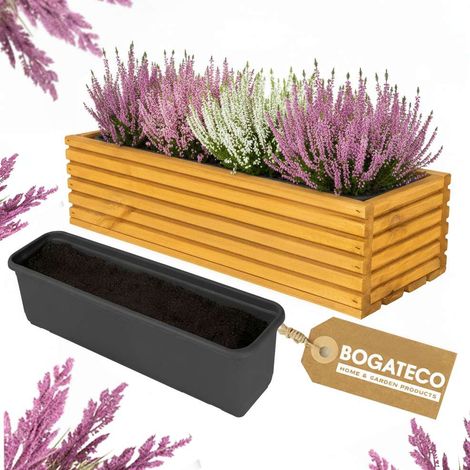 Jardinière Bois Bogateco 44x20x14 cm avec Bac Brun Clair (1/5)