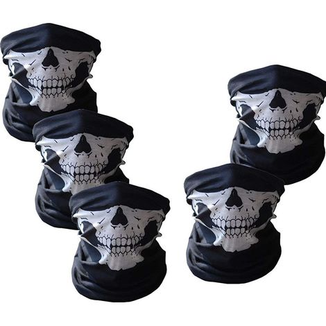 Masque Tubulaire Visage Crâne - Microfibre Polyester Respirant - Pour Moto Vélo Randonnée Ski Halloween - 5 Pièces (1/5)