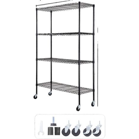Étagère de rangement, acier carbone durable, étagères réglables, noir (1/2)