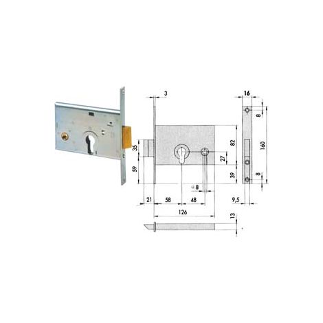 SERRATURA DA INFILARE PER FASCE CATENACCIO E SCROCCO MM.82 H 44145  mm.58 (44145600)    CISA