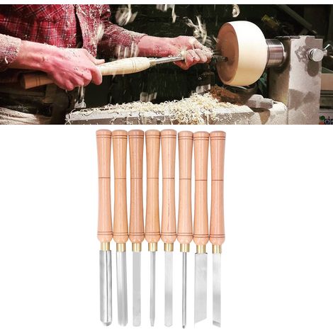 Ensemble de 8 outils de tournage sur bois de hêtre, emballage en boîte en bois, 8 outils de tournage portatifs en acier rapide HSS, outil de tournage sur bois, outil de tour à bois. (1/5)