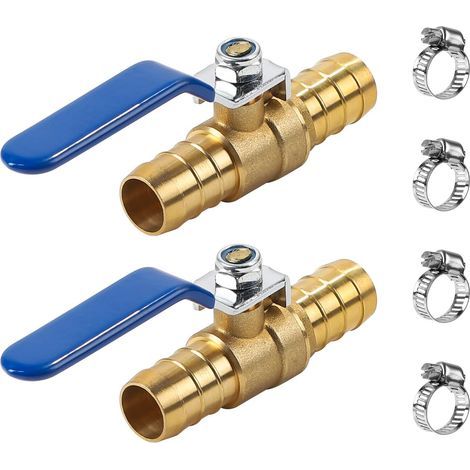 Stück 19-mm-Messing-Kugelhähne, 2-Wege-Kugelhähne mit 4 Schlauchschellen, Schlauchanschluss mit Widerhaken zur Steuerung von Luft-, Wasser- und Öldurchfluss (1/5)