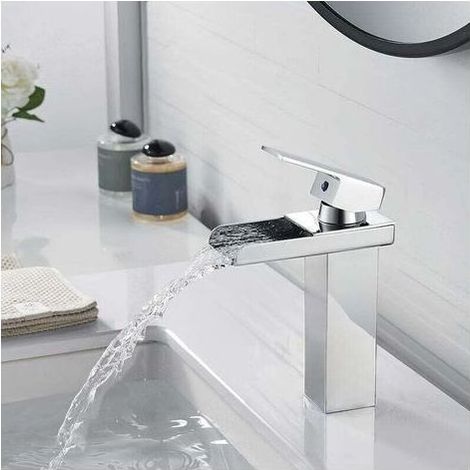 Robinet Salle Bain Cascade Chromé Mitigeur Lavabo en Laiton Moderne Mitigeur Salle de Bain Robinet Lave Main Argent, G3/8 (1/2)