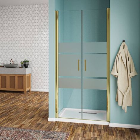 Nicchia doccia Porta Saloon Vetro Temperato Serigrafato 6mm con Profili oro H190 - 90 cm (1/2)