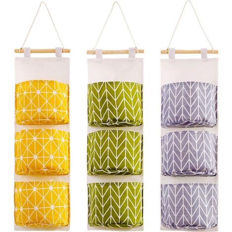 Lot de 3 sacs de rangement muraux avec poche, pochette de rangement étanche à l'humidité pour salle de bain, organiseur de poche suspendu au-dessus de la porte pour chambre, garde-manger, cuisine, pla (1/4)