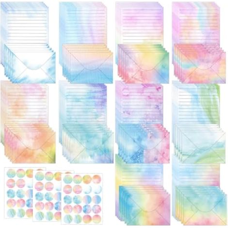 Lot de 160 feuilles de papier à lettre aquarelle A5 avec enveloppes - Feuille à lettres multicolore avec 60 autocollants pour invitations de mariage fille (1/5)