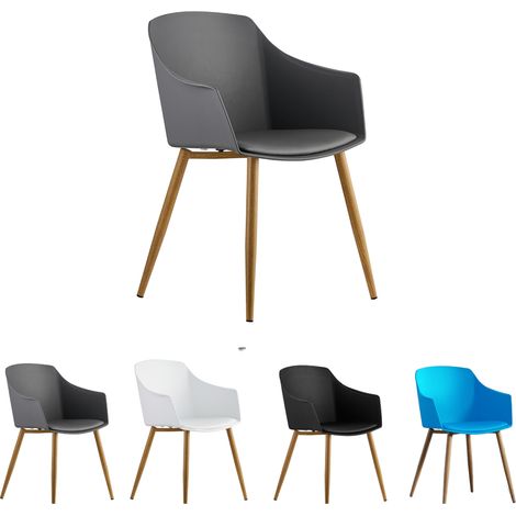 Sedia singola Eden in plastica con cuscini in similpelle - sedia da pranzo imbottita per sala da pranzo, cucina - grigio