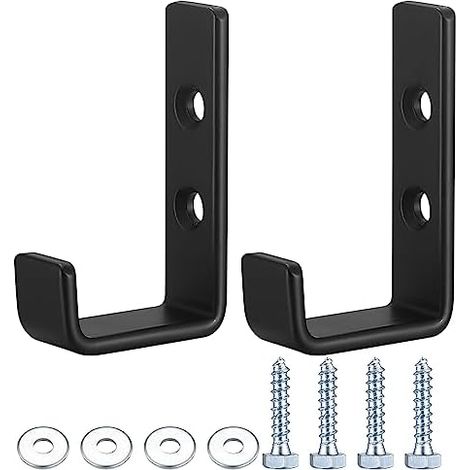 2Pcs Crochets Muraux Robustes, en J pour Garage Universels Noirs à Visser, Porte-manteaux, Patères Solides, Accrocher,Support Mural Objets Encombrants (2pcs) 2pcs - (1/5)