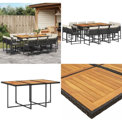 Set da Pranzo da Giardino 11 pz con Cuscini in Polyrattan Nero - Sedie da giardino - Tavolo da giardino