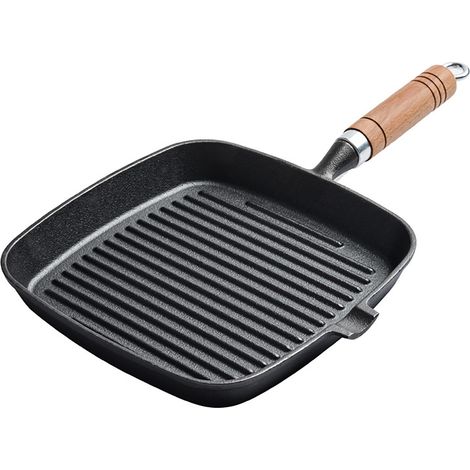 Poêle à Steak avec manche en bois, fond épais de 8,7 pouces, bec verseur antiadhésif à chauffage uniforme pour la cuisine en intérieur. (1/5)