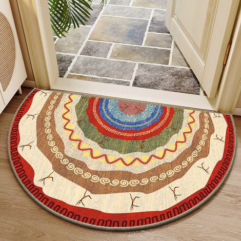 Semi-circular door mat 60 cm x 90 cm non-slip, washable understated entrance carpet