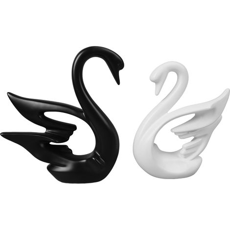 2 figurines cygnes noir blanc céramique lisse base stable décoration moderne simple chambre bureau étagère (1/5)