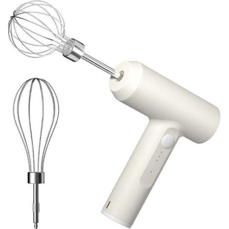Mini fouet sans fil, batteur électrique portable, petit batteur à œufs domestique, mixeur haute puissance (blanc, double tige) XXW (1/4)